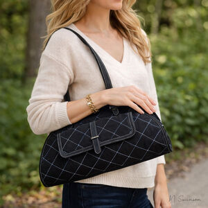 Vera Bradley Sausalito Handbag Black Microfiber Blue Stitch Detail